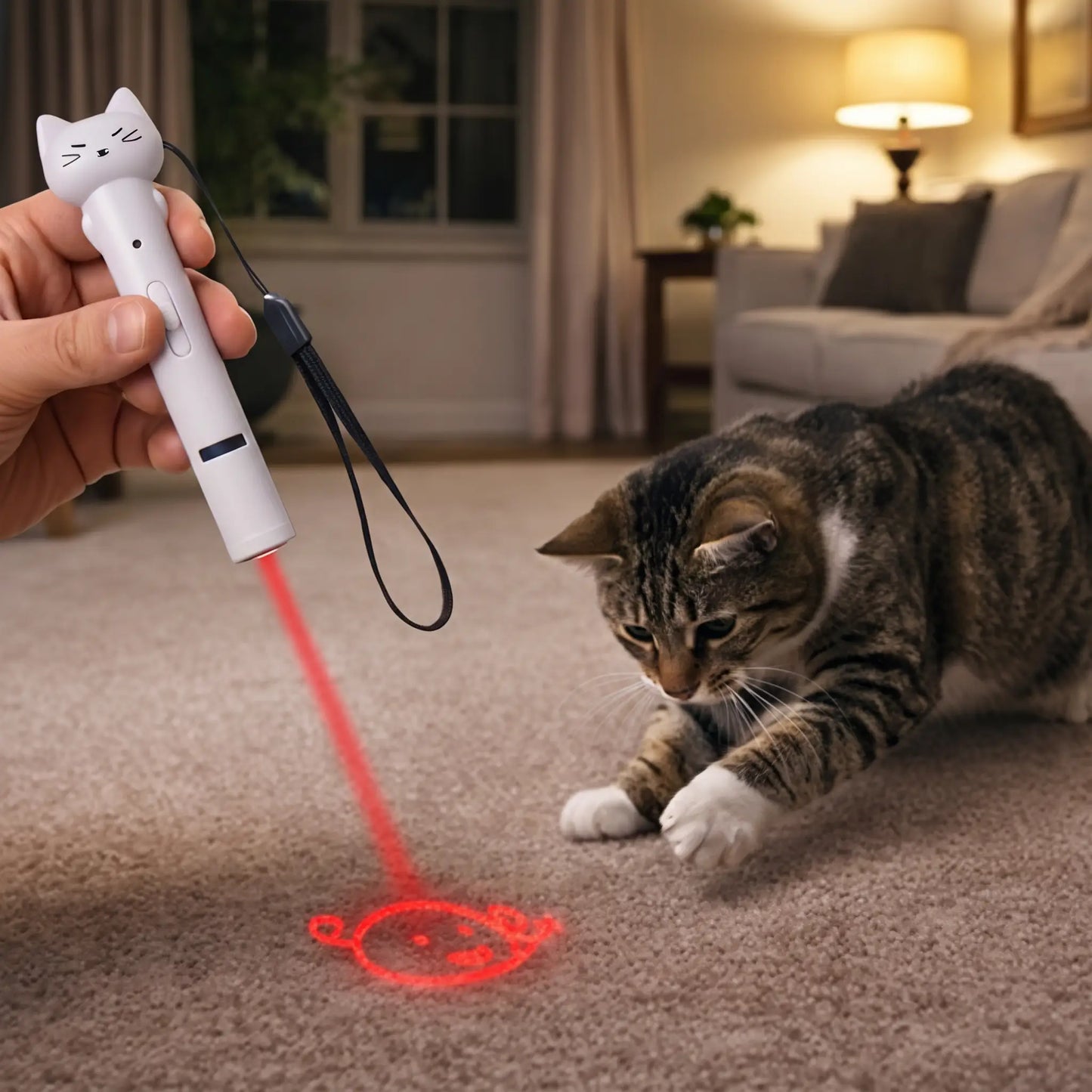 chat en pleine chasse dans sa maison grace a son laser chat