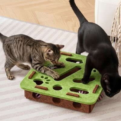 Deux chats samusant chez eux grace au jouet pour chat