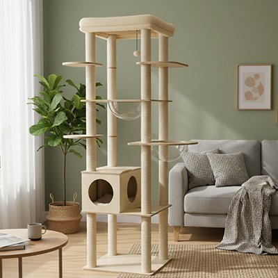 arbre a chat en bois naturel beige