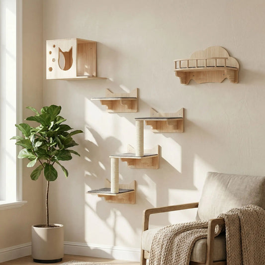 Arbre a chat mural cinq pieces