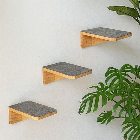 Arbre a chat mural en escalier gris fixe au mur