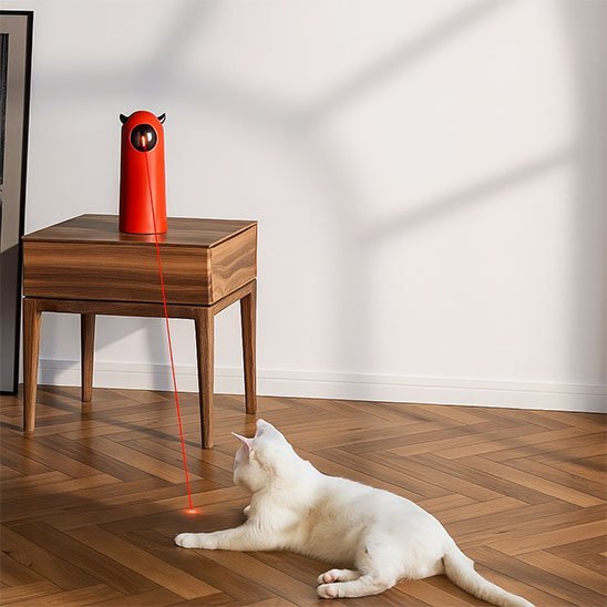 Chat blanc stimule grace a son laser chat interactif rouge