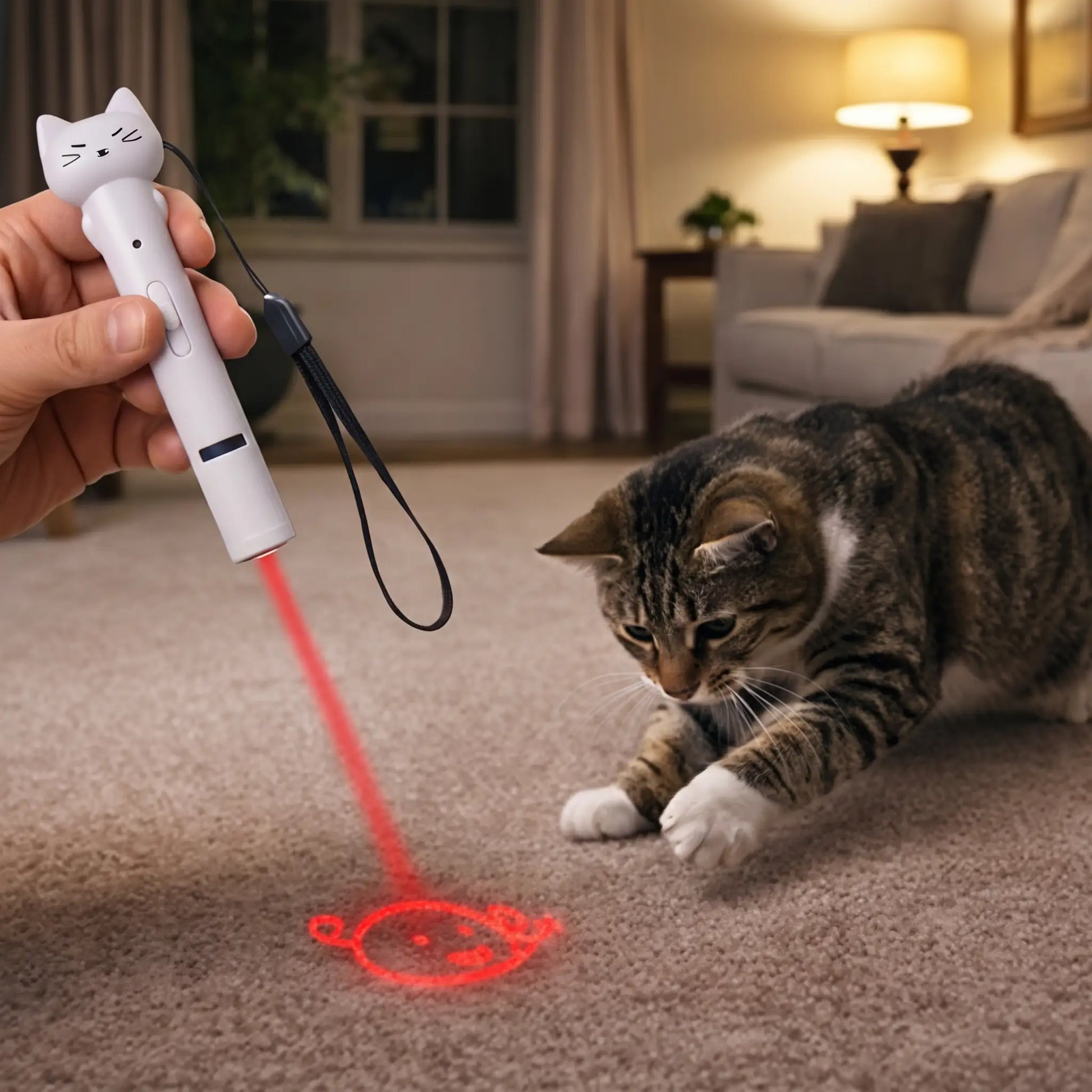 chat en pleine chasse dans sa maison grace a son laser chat