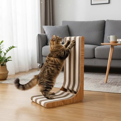 Chat faisant ses griffes sur son nouveau griffoir chat