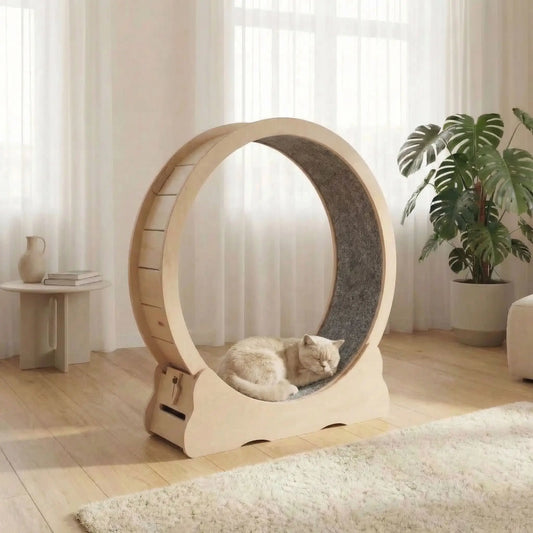 chat qui dort sur le tapis de sa roue chat