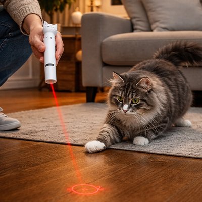 chat qui essaye d attraper le cercle forme par son nouveau laser chat