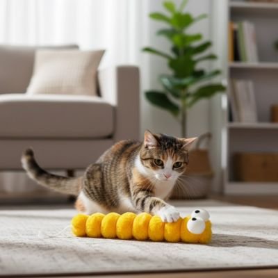 chat qui pose sa patte sur son nouveau jouet pour chat