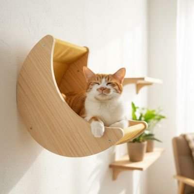 chat qui s endort sur son arbre a chat mural