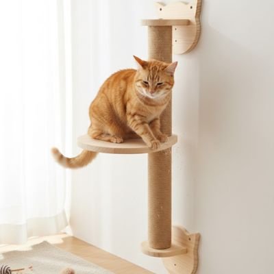 chat qui se detend sur le nouvel arbre a chat mural