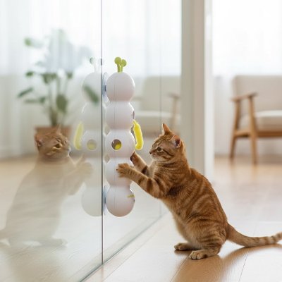 chat roux qui s amuse avec son jouet chat interactif chenille