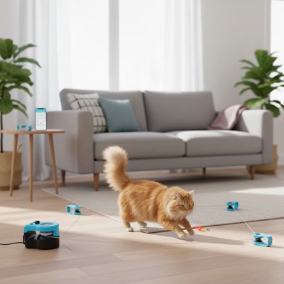 Chat roux stimuler par son jouet pour chat