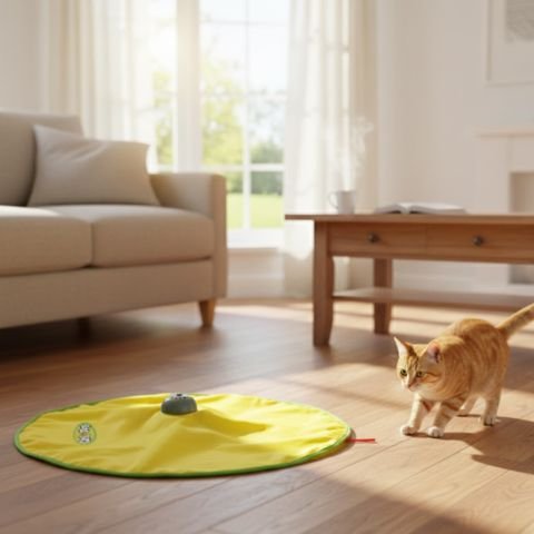 Chat stimule au salon par son jouet interactif chat