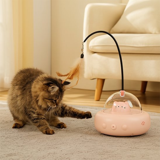 Chat stimule par son jouet pour chat interactif rose