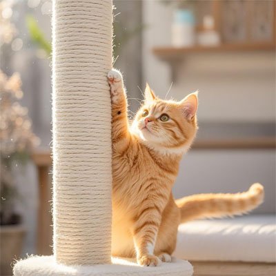 chaton faisant ses griffes grace a a corde arbre a chat en sisal