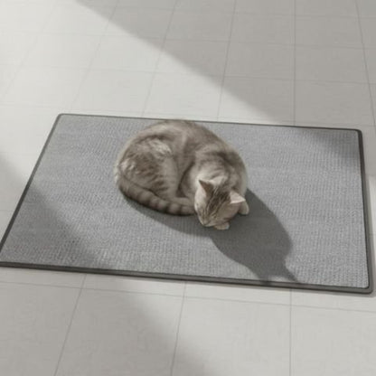 Chaton qui dort sur le nouveau tapis griffoir chat