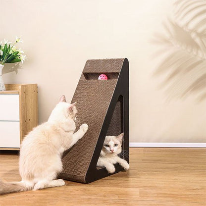 Chats qui decouvrent ensemble leur nouveau griffoir chat