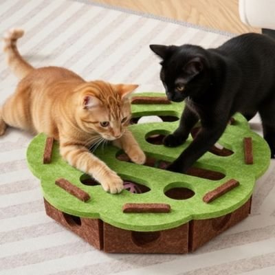 Chats qui jouent ensemble avec leur nouveau jouet pour chat