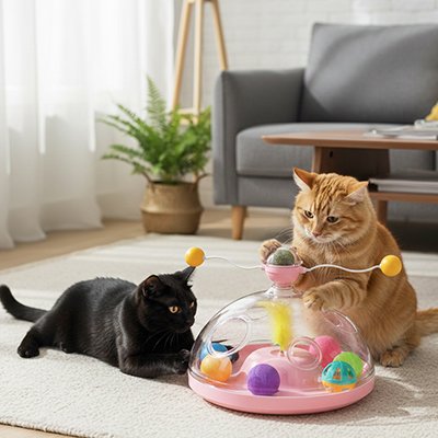 chats qui jouent ensemble avec leur jouet pour chat a ouvertures