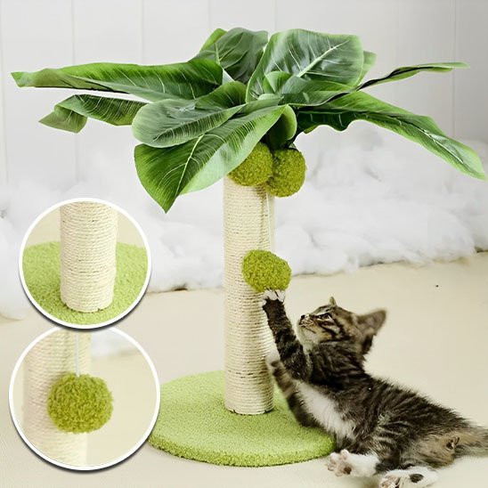Griffoir chat en design de palmier avec des balles moumoute