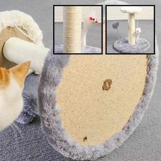 Griffoir chat gris et beige avec souris