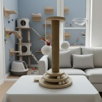 Griffoir pour chat avec balles suspendues