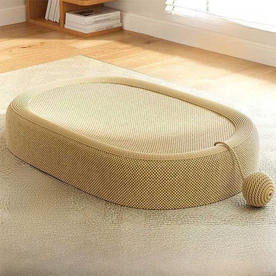 Griffoir pour chat ergonomique beige avec balle en corde
