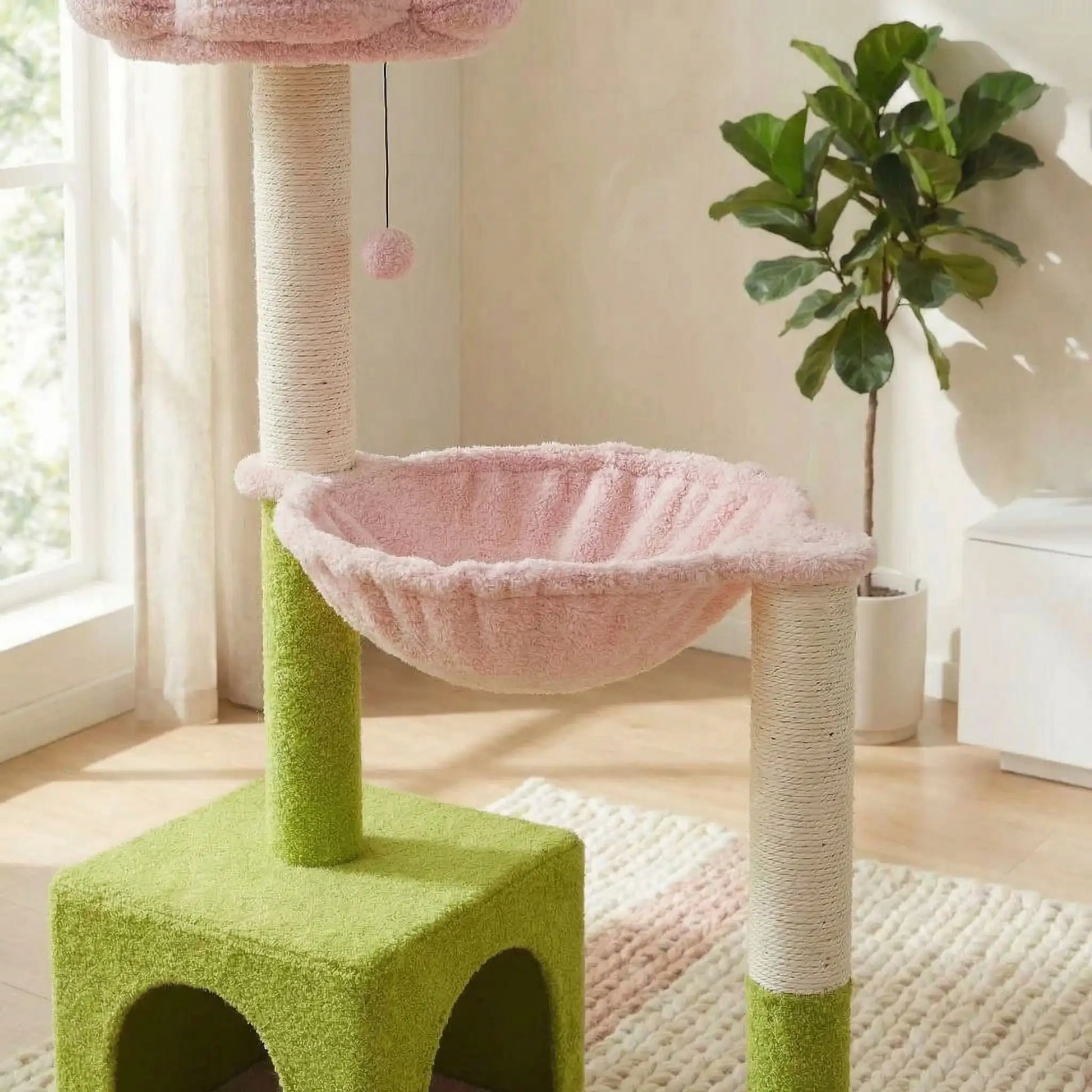 hamac douillet rose sur arbre a chat