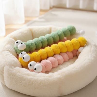jouet pour chat chenille en peluche douce rose verte jaune