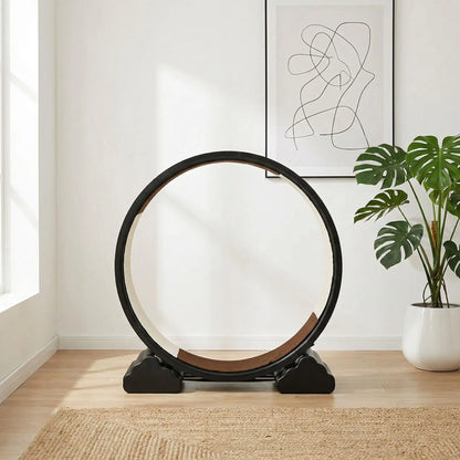 roue pour chat noire avec tapis amovible marron