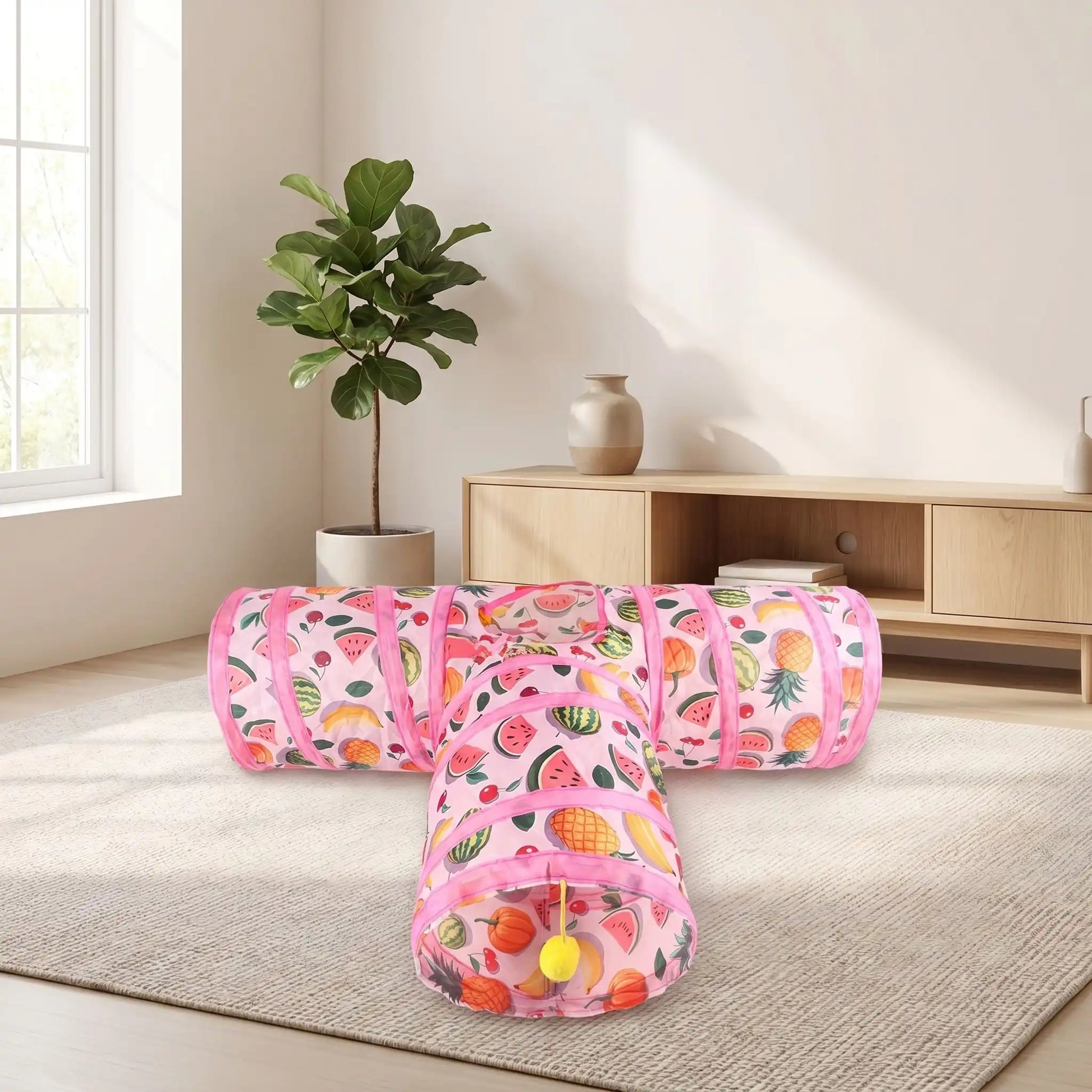 tunnel chat en nylon rose a fruits en forme de t dans le salon