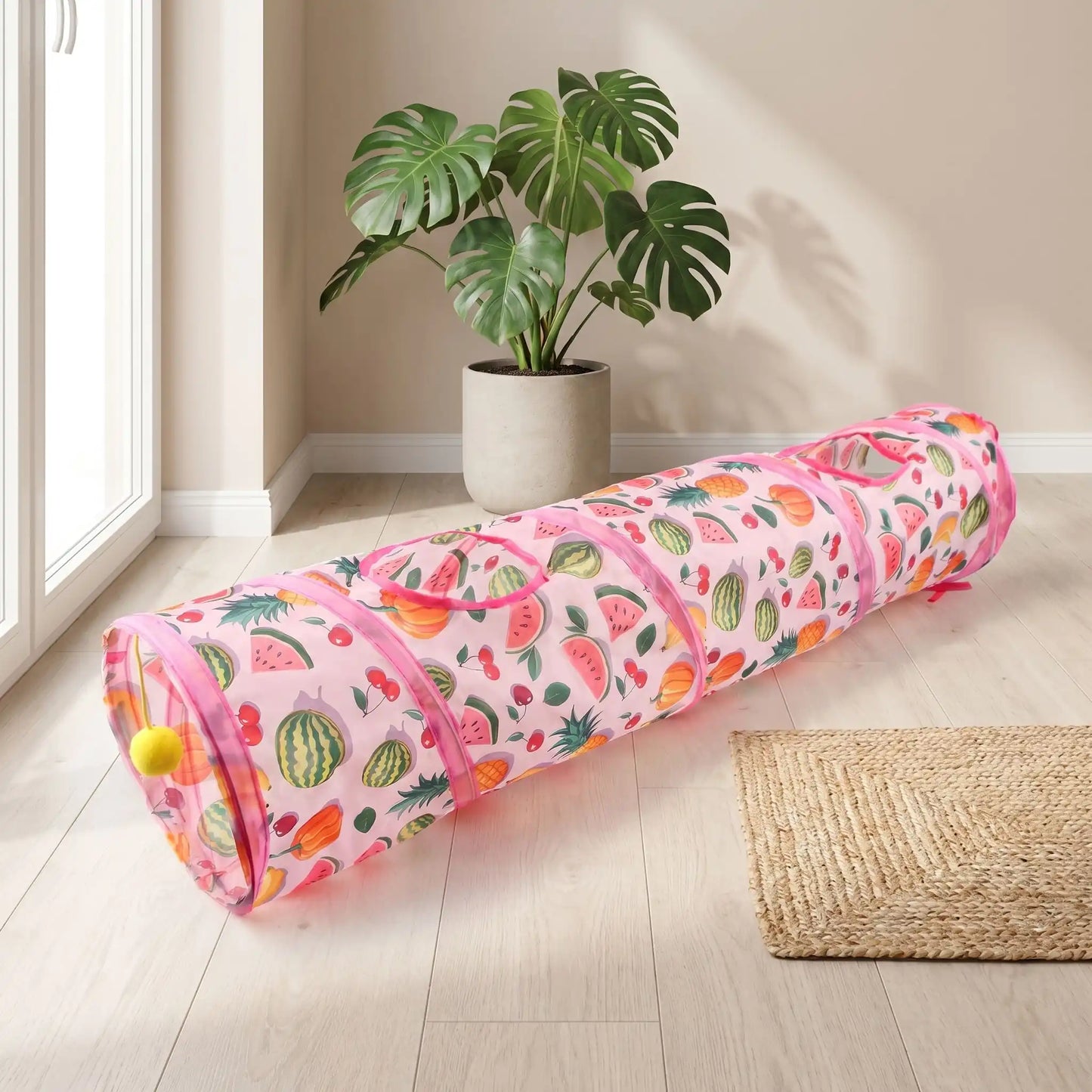 tunnel chat rose a motifs fruits en ligne droite