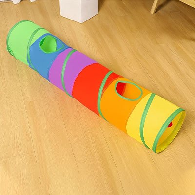 tunnel pour chat en ligne droite couleur arc en ciel